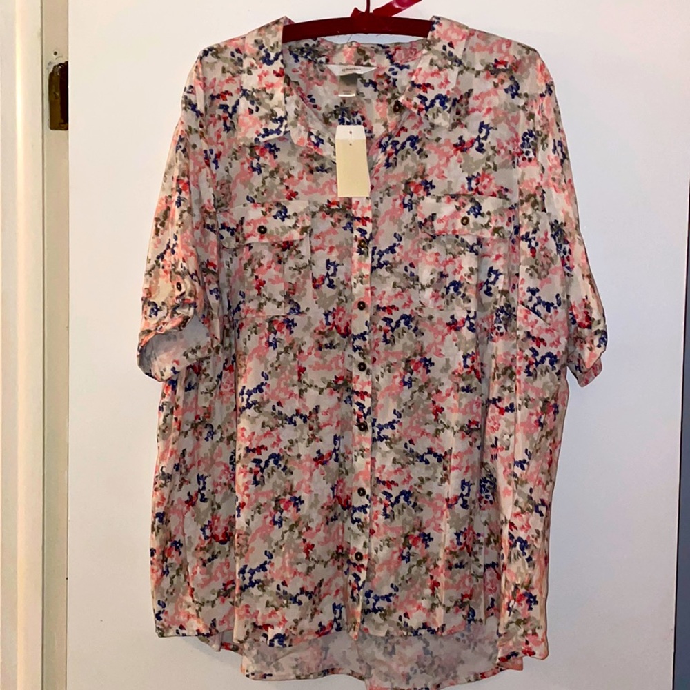 Christopher and Banks Floral print shirt sleeve blouse. Brand new w tags